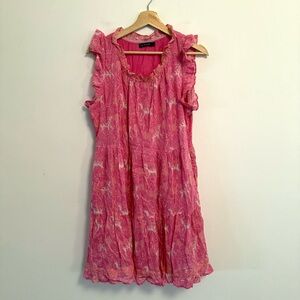 LA PLAGE Dress Pink Mini Short Sundress Boho Cotton  Pink Large